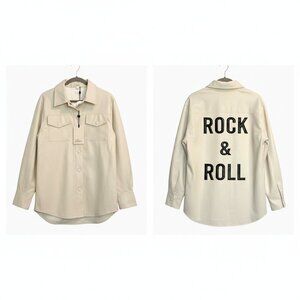ELAN Rock & Roll Oversized Vegan Leather Shirt Shacket Cream Women's Size L